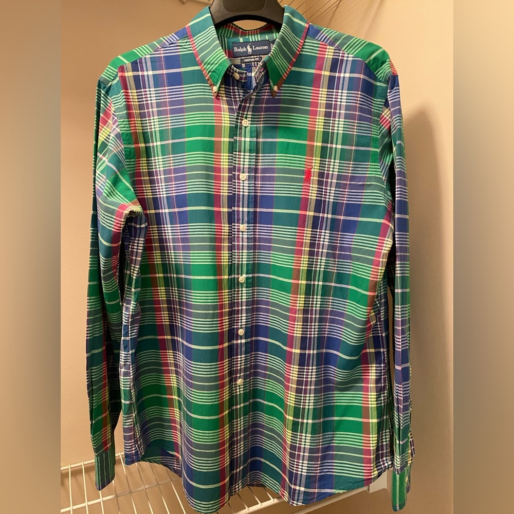 Ralph Lauren Men’s XL Custom Fit Colorful Plaid Long Sleeve Button Up Shirt